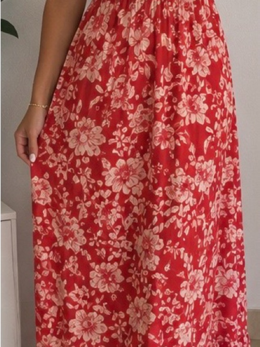 As U Wish Red and Cream Floral Backless Maxi Dress